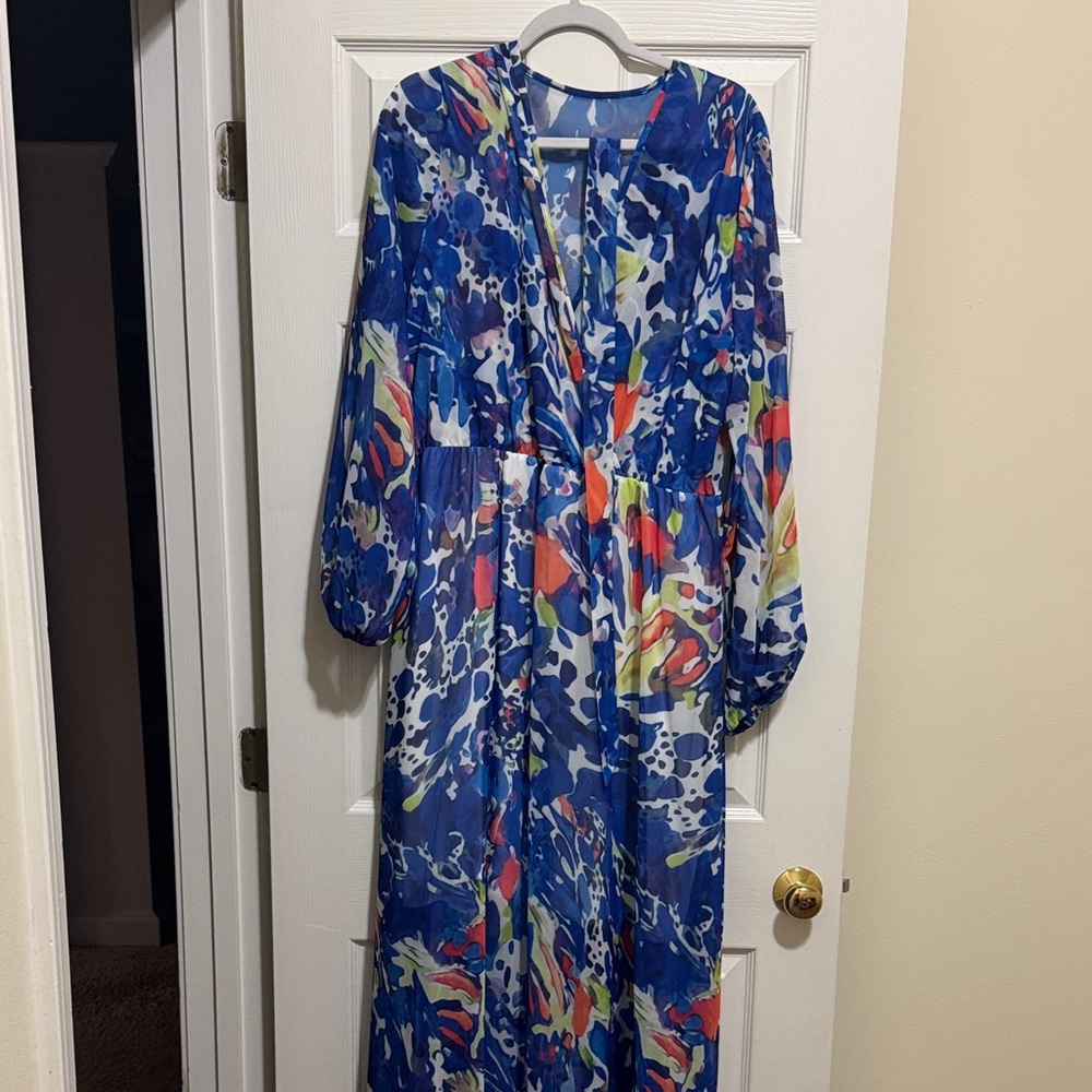 Vibrant Blue Floral Maxi Dress